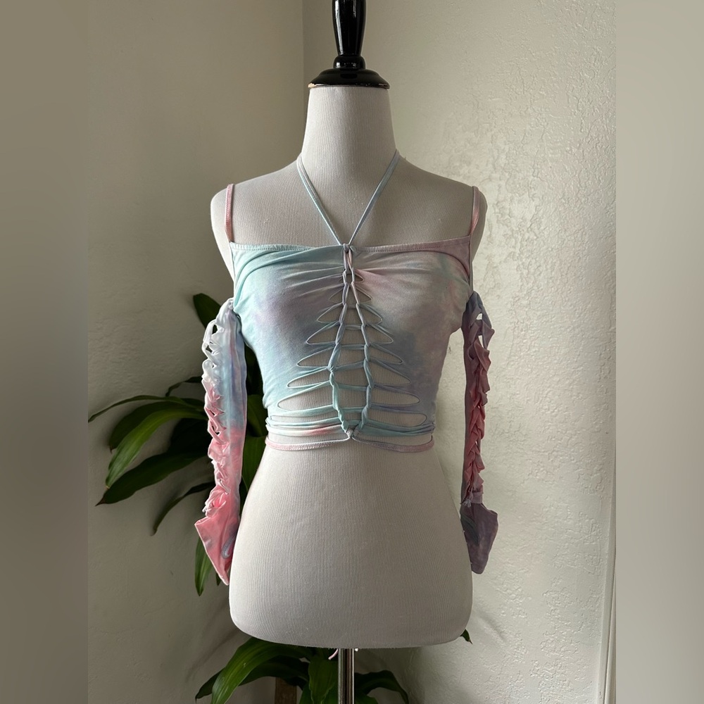 SUNSET TRIPPY TOP AND GLOVES SET - PINK XS